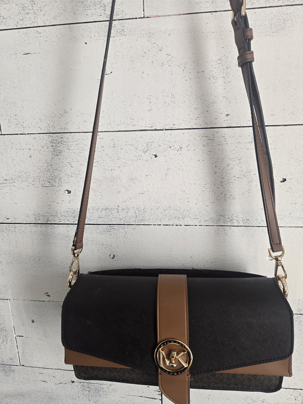 Michael Kors Camel Brown Leather Clutch with Gold Hardware